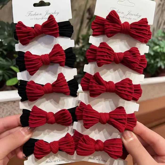 Wholesale New Year Red Bow Hair Cord Ponytail Seamless Thick High Elastic Hair Ring for Girls