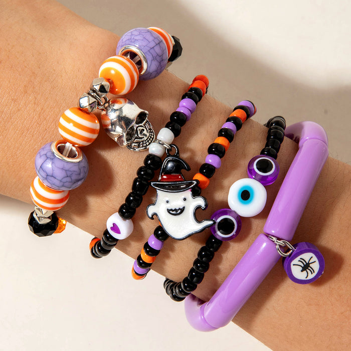 Wholesale Halloween Boutique  Skull Bat Acrylic Bead Bracelet Evil Eye Party Jewelry Accessory MOQ≥2