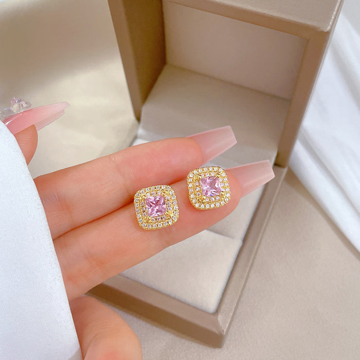 Wholesale Real Gold Diamond Geometric Stud Earrings JDC-ES-LG003