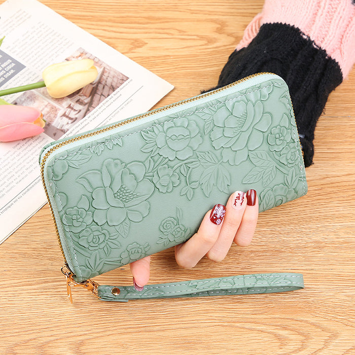 Wholesale New Long Zipper Hand-held Bag Enlarged Phone Bag Embossed Design Large Cash Clip Simple Women's Wallet Trend JDC-WT-PC006