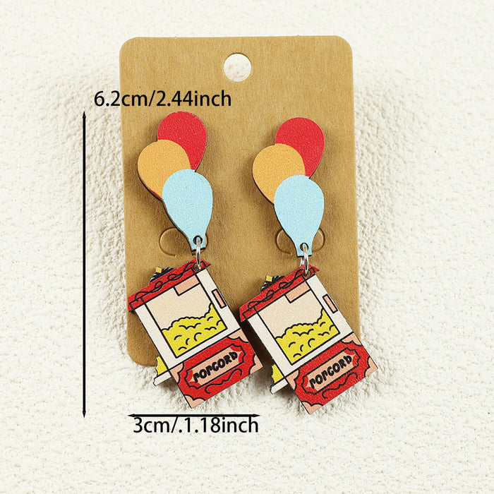 Wholesale Daily Cute Balloon Popcorn Machine Colorful Women' s Wooden Acrylic Earrings Retro Earrings