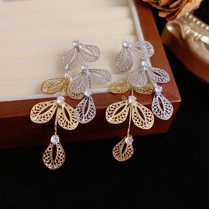 Wholesale Gold and Silver Contrasting Leaf Two-Wear Earrings for Women  Earrings