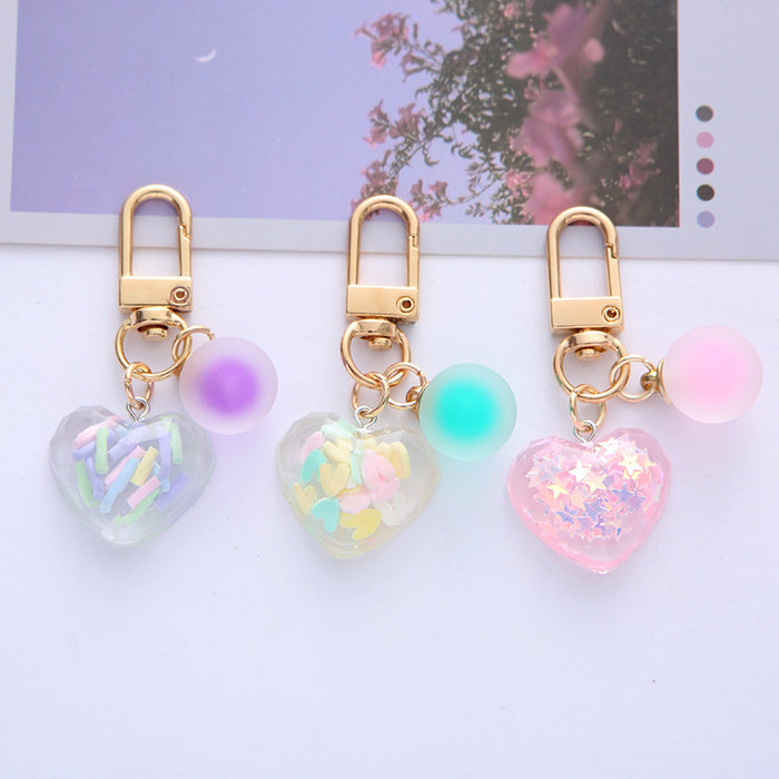 Wholesale Acrylic Color-transmitting Love Keychain Dreamy Small Beaded Heart-shaped Pendant