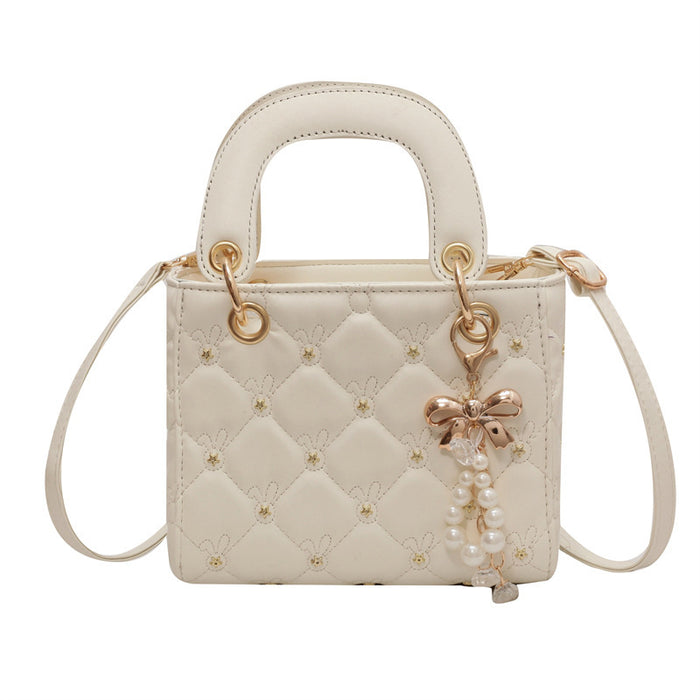 Wholesale Spring and Summer Daffy Bag Women's High-end Rhombic Embroidery Pearl Portable Bucket Bag Shoulder Crossbody Bag