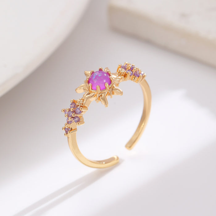 Wholesale Colorful zircon flower cartoon adjustable ring
