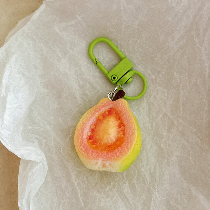 Wholesale Pastoral Half Cut Guava Resin Keychain Pendant Stylish Bag Charm Gift