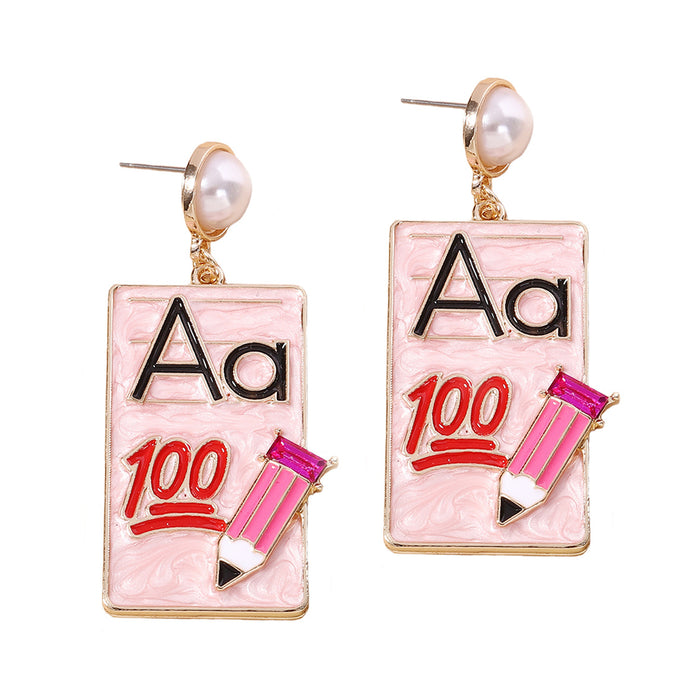 Wholesale dripping oil Alloy Digital letter geometric pencil book earrings for women