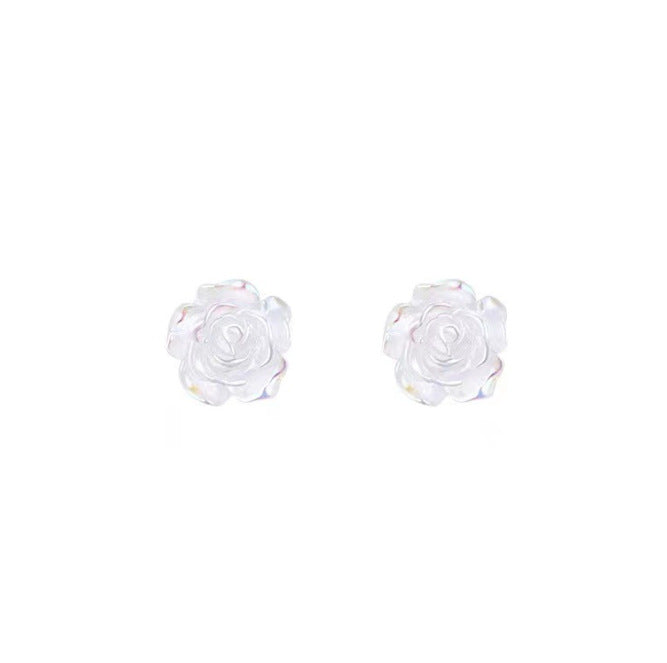 Wholesale Silver Needle White Camellia Ear Studs Female Niche All-match ins Ear Pole Rose Earrings