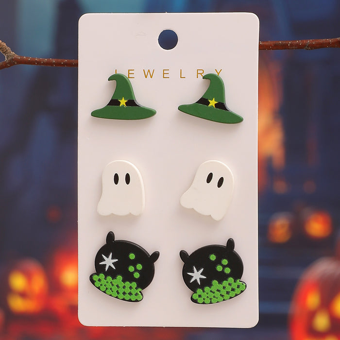 Wholesale  candy ghost hat earrings acrylic small holiday earrings cartoon cute funny earrings
