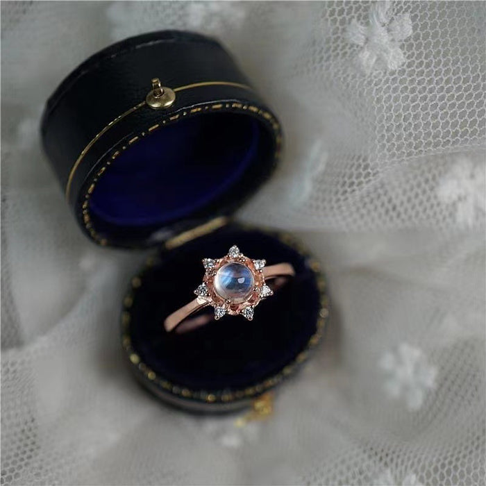 Wholesale New Moonstone Open Ring Shining Crystal Rose Gold