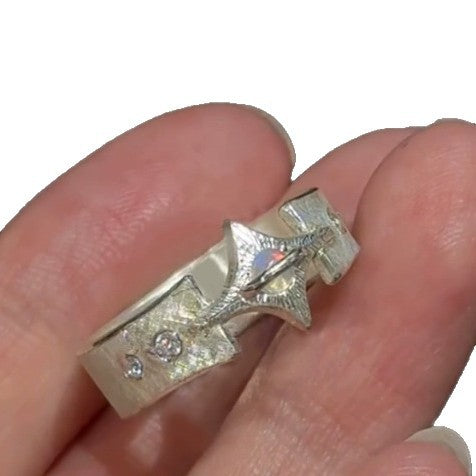 Wholesale Silver wide-mouth sy mermaid princess star ring versatile stacking ring