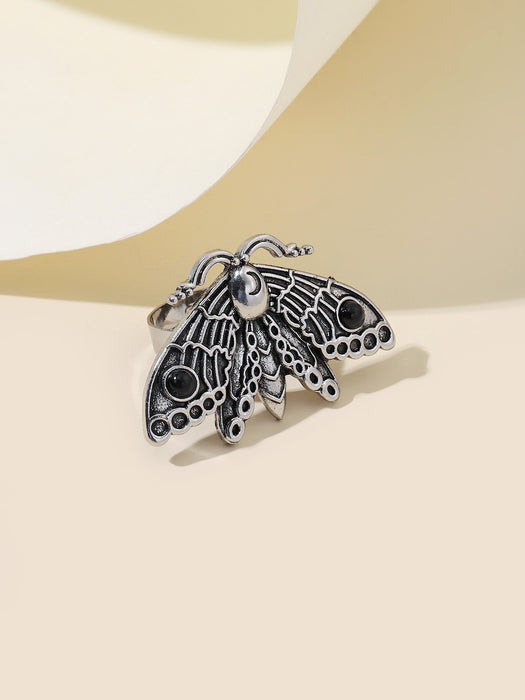 Wholesale Vintage moth insect personality ring exaggerated inlay gem punk ring