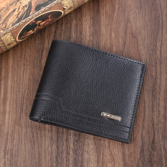 Wholesale Retro Caring Men' s Short Wallet  Multi-Card Oil Wax PU Leather Black Boutique Resale
