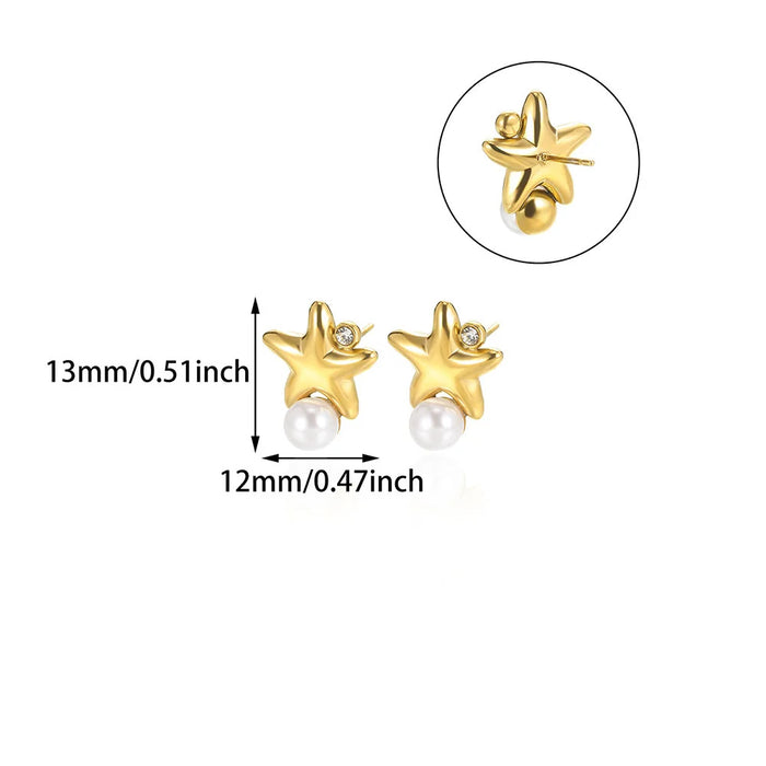 Wholesale Titanium Steel Star Earrings Studs Imitation Pearl High-End Niche Jewelry