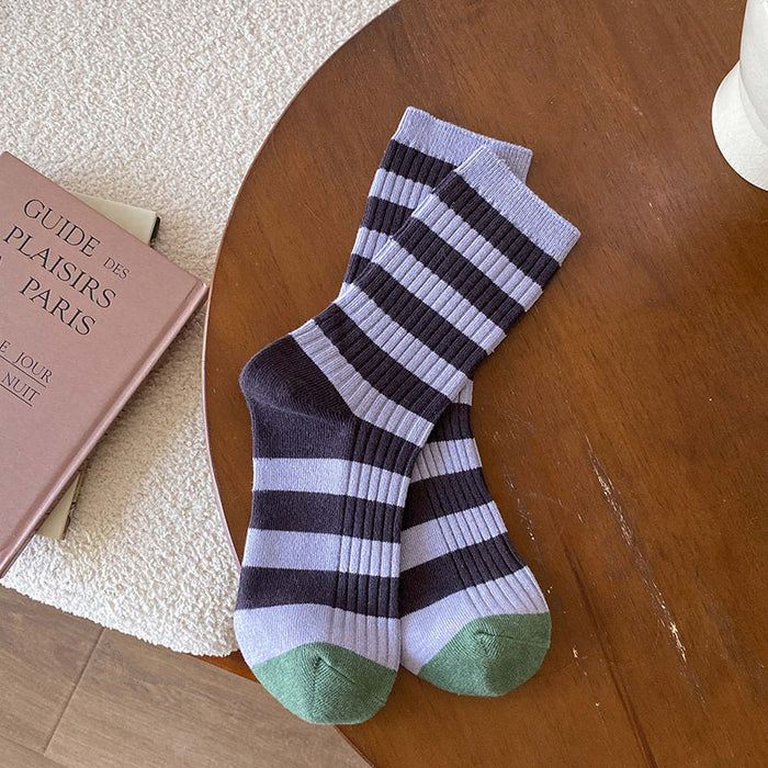 Wholesale Socks with double needle contrasting stripes, mid tube stacking, versatile socks