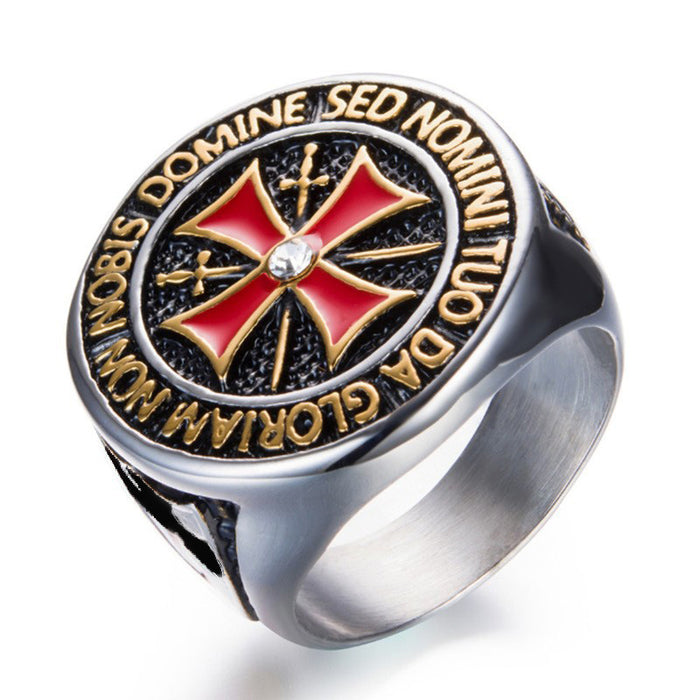 Wholesale Men's diamond studded red cross alloy ring