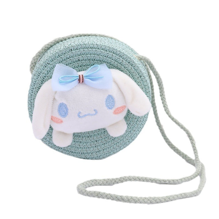 Wholesale Children's Straw Bag Cute Cartoon Big Ears Dog Children's Coin Purse Crossbody Small Bag Woven