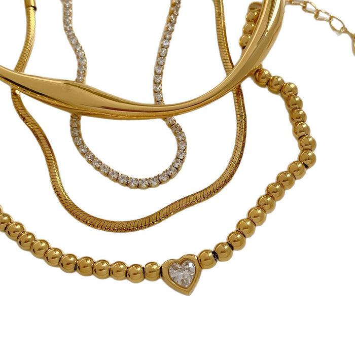 Wholesale Women S Stainless Steel Gold Love Bead Stacking Bracelet Set Tennis Chain Fashion Jewelry Accessory