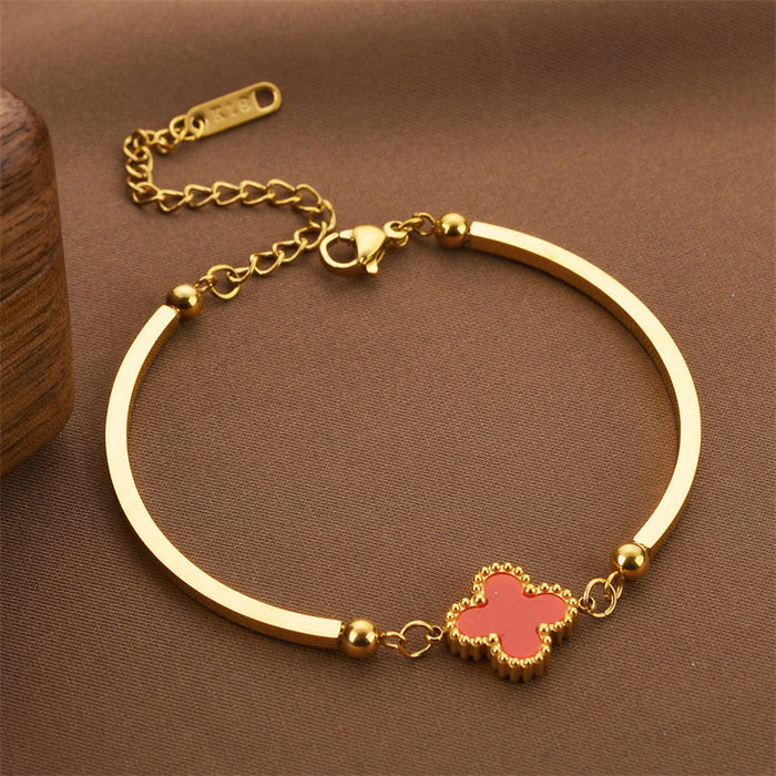 Wholesale Titanium Steel Four Leaf Clover Bracelet JDC-BT-QuanX005