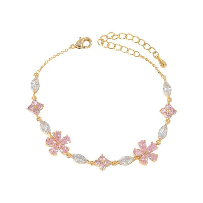 Wholesale Pink Flower Luxury Zircon Gesture Bracelet
