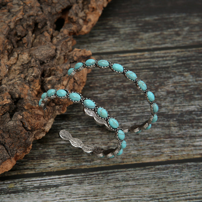 Wholesale Vintage turquoise large circle C-shaped turquoise earrings