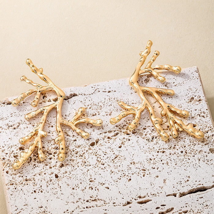 Wholesale Metal Red Coral Branch Women's Earrings Fashionable Pat Fun Earrings