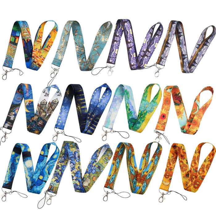 Wholesale Painting series double-sided printed polyester anti-loss neck strap phone lanyard and keychain