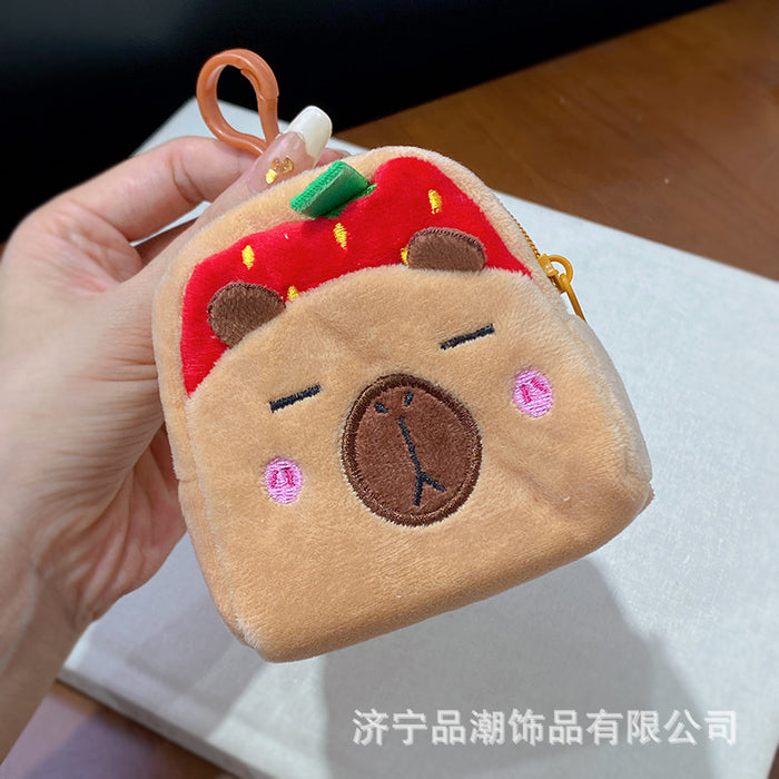 Wholesale Cartoon Toast Bread Burger Coin Purse Plush Fruit Capybara Pendant Coin Storage Bag