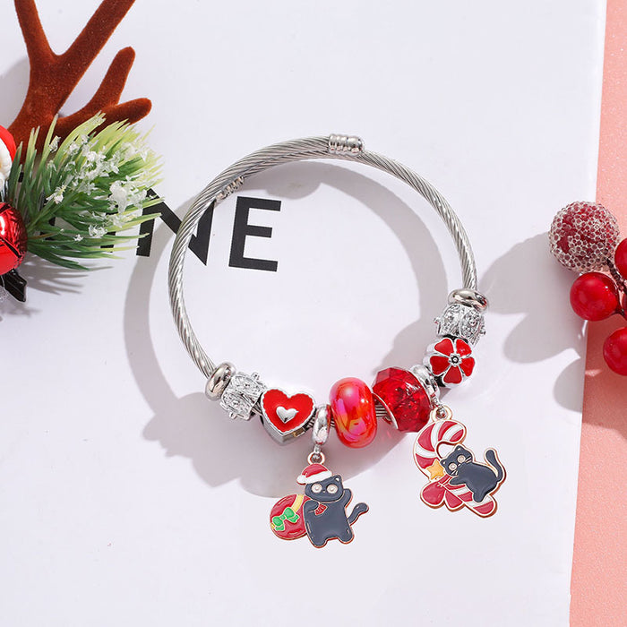 Wholesale Stainless Steel Cute Black Cat Pendant Bracelet MOQ≥2