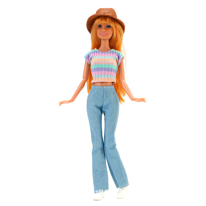 Wholesale 11 inch doll fashion travel variety of striped shirt jeans