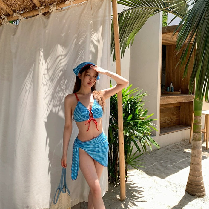 Wholesale High end swimsuit plaid retro split bikini