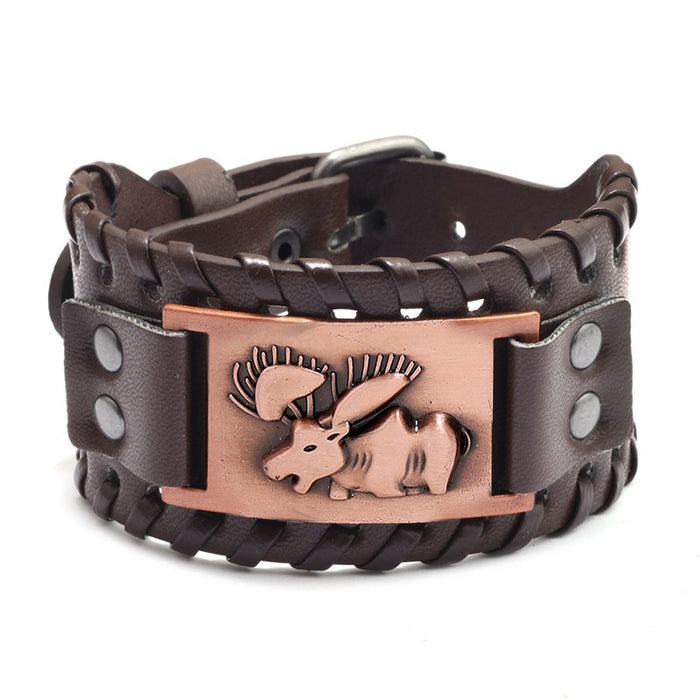 Wholesale Multi-layer Leather Wolf Head Men's Bracelet JDC-BT-FengH002