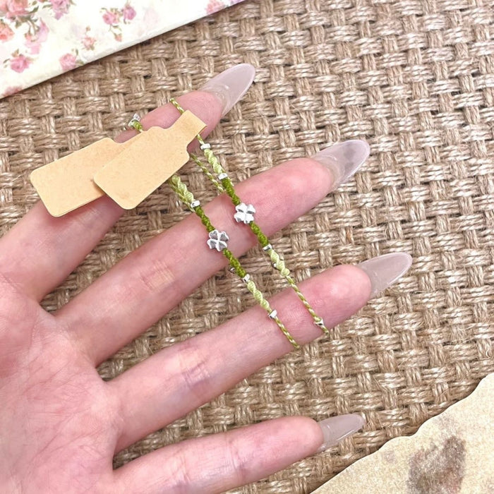 Wholesale Green Rope Four-leaf Clover Bracelet Mori Style All-match Pastoral Style