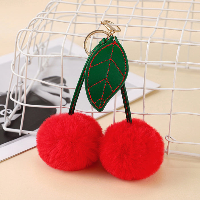 Wholesale Fashion Red Plush Cherry Keychain Pendant Pom-Pom Bag Charm Decorative Accessory