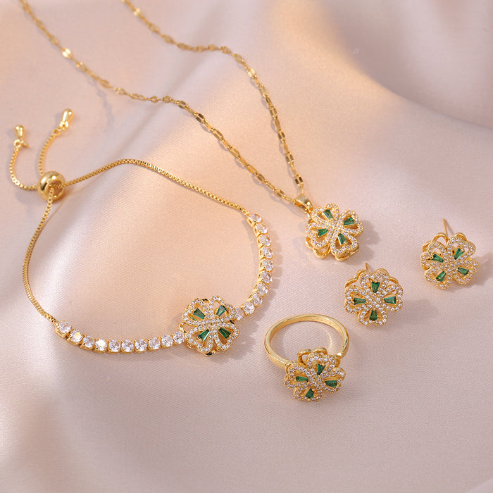 Wholesale Necklace Love Rotating Micro inlaid Zircon Rotating Three piece Set Clavicle Necklace