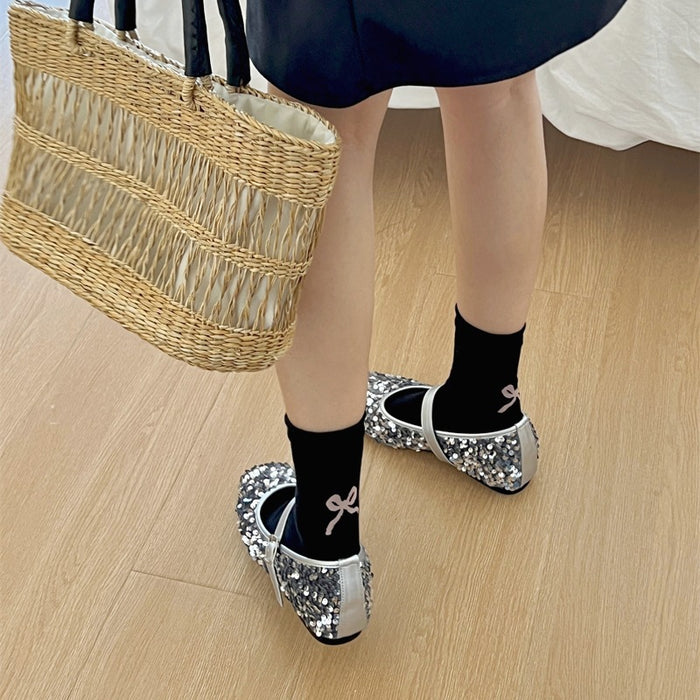 Wholesale Socks niche series butterfly knot socks mid tube socks black and white gray pure cotton socks