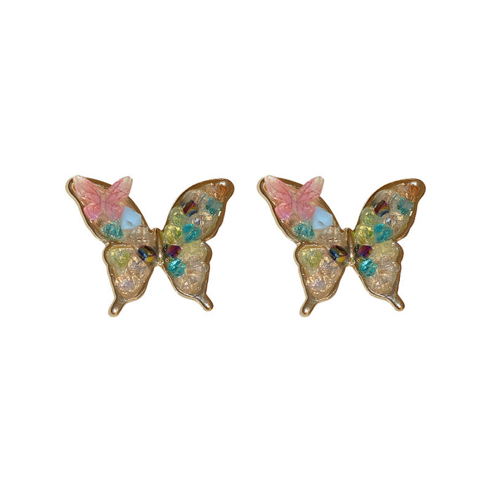 Wholesale Earrings Alloy Silver Pin Color Crystal Butterfly JDC-ES-BY350