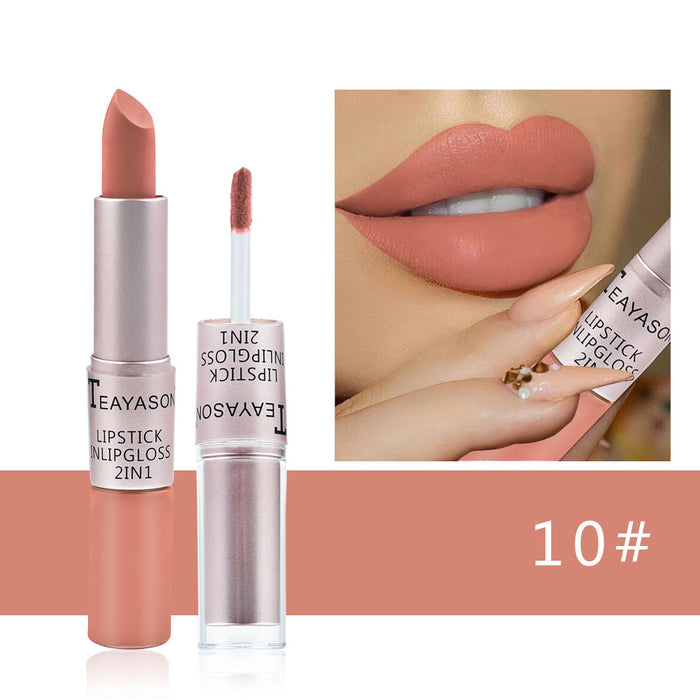 Wholesale Lipstick dual head non stick cup matte matte matte lip gloss 2-in-1 matte lipstick