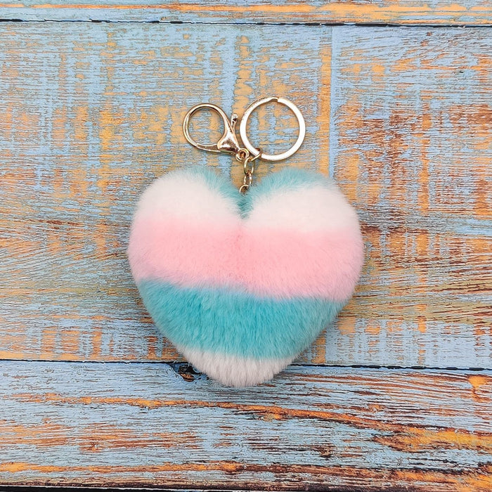 Wholesale Striped Love Plush Peach Heart Keychain Car Keychain Bag Plush Pendant
