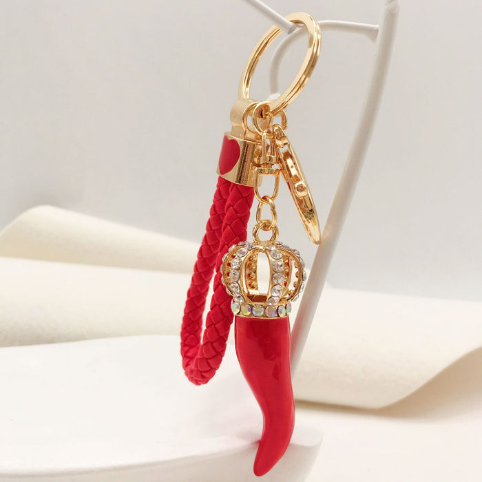 Wholesale Rhinestone Crown Oil Drop Chili Zinc Alloy Keychain JDC-KC-ZhanLun011