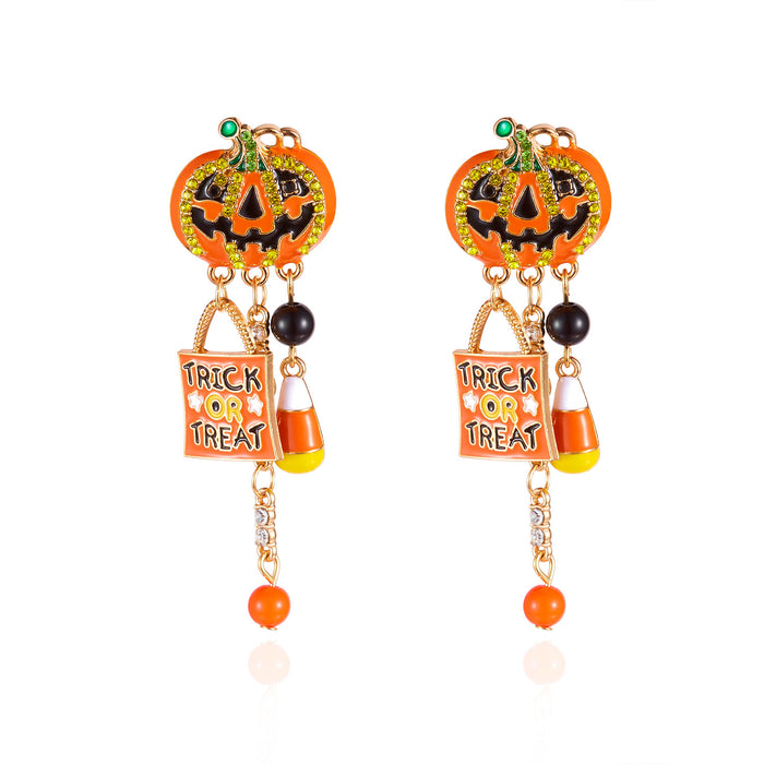 Wholesale Gothic Pumpkin Skull Drop Earrings Alloy Electroplated Jewelry Accessory