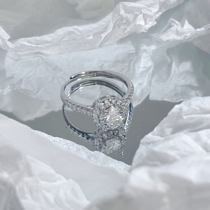 Wholesale 925 Silver Moissanite Ring Adjustable Open Design Stylish Jewelry Accessory