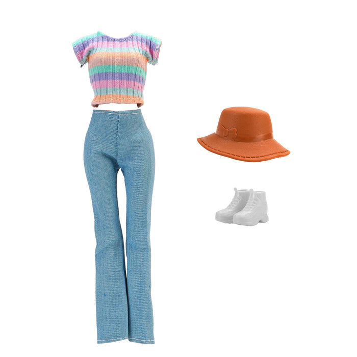 Wholesale 11 inch doll fashion travel variety of striped shirt jeans