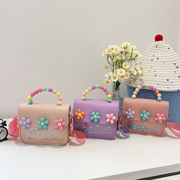 Wholesale Trendy Kids Handbag with Flower Pearl Design Cute Shoulder Bag