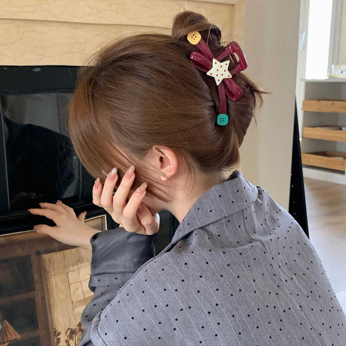 Wholesale Fun Contrast Color Wave Dot Star Button Grab Clip Large Bow Shark Clip Half Tie Disc Hairpin Hair Quantity Multi-hair Grab