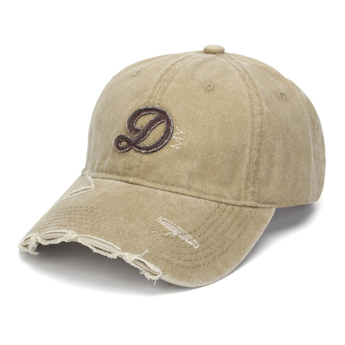 Wholesale Distressed Baseball Cap with Letter D Embroidery Retro Fashion Accessory