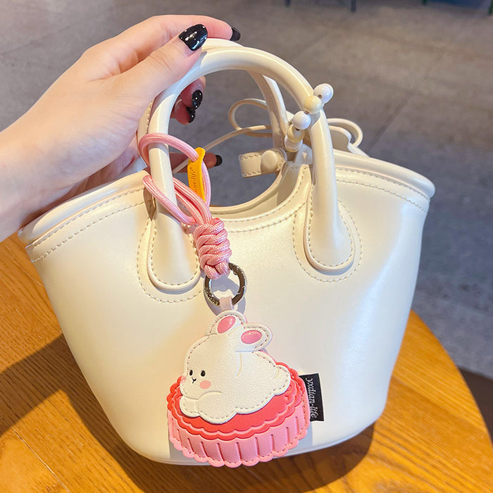 Wholesale Creative PU Leather Mooncake Rabbit Keyring Cute Moon Rabbit Bag Charm For Couples Mid Autumn Gift