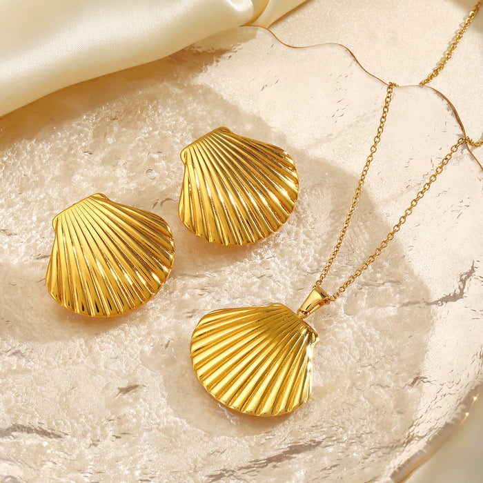 Wholesale Stainless steel Women's Marine Elements Shell Earrings Necklaces suit