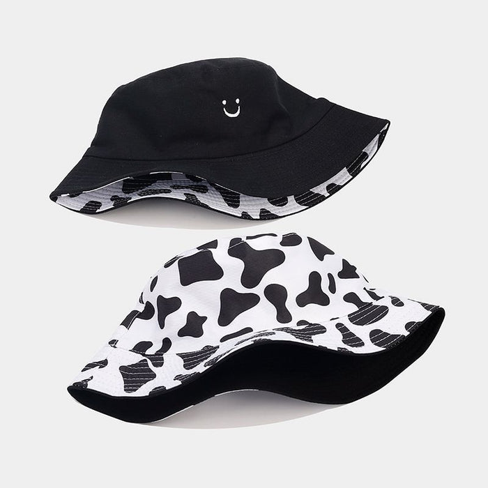 Wholesale Cotton Cow Pattern Smiling Face Bucket Hat JDC-FH-LvY014