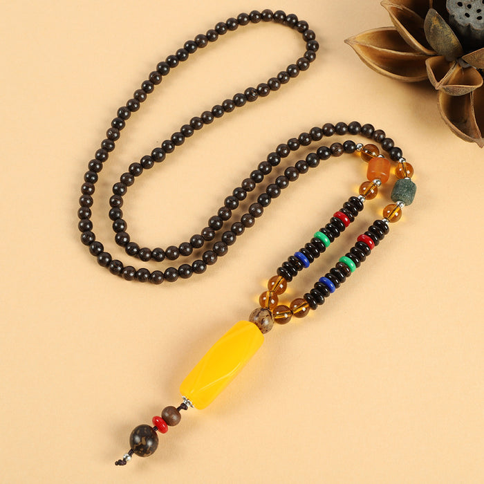 Wholesale Long Cotton and Linen Accessories Wooden Pendant Buddhist Beads Necklace JDC-NE-Luox003